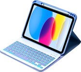 Mobigear - Tablethoes geschikt voor Apple iPad 10 (2022) Hoes | Mobigear Keys QWERTY Bluetooth Toetsenbord Bookcase + Stylus Houder - Paars
