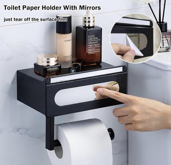 Toiletpapierhouder zonder boren, wc-rolhouder zwart, wc-rolhouder met