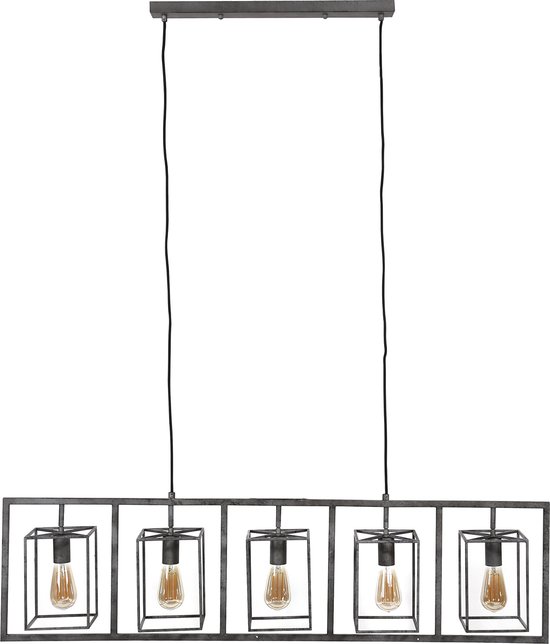 Hanglamp Cubic Tower | 130x15x150 cm | 5 lichts | oud zilver | industrieel design | eetkamer / woonkamer | metalen kubus armatuur