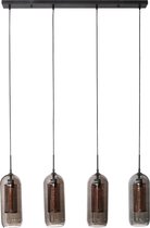 Hanglamp Artic met geperforeerd staal | 105x15x150 cm | 4 lichts | zwart | smoke glas | industrieel / modern design | eetkamer / woonkamer | sfeerverlichting