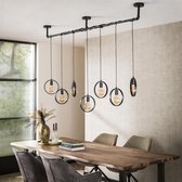 Moderne hanglamp Ring wikkel | 7 lichts | charcoal | 175x22x150 cm | voor eettafel / woonkamer | industrieel design | metaal