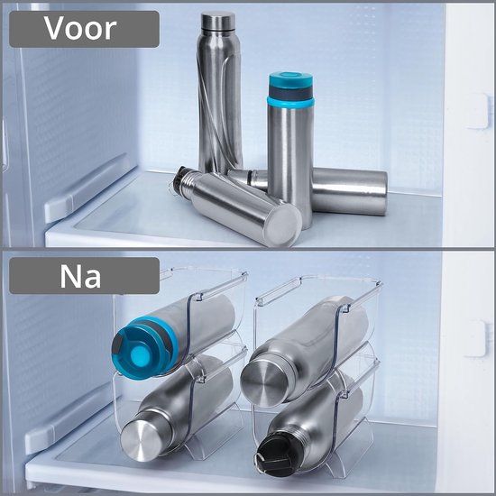 JUPELI Flessenrek, stapelbaar wijnrek, flessenhouder, koelkast, flessenorganizer, kast, flessenopslag, waterfleshouder, wijnflessenhouder voor keuken, werkblad, kantoor