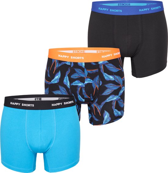 Happy Shorts Heren Boxershorts Trunks Bladeren Blauw/Zwart 3-Pack