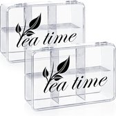 2 x opbergdoos voor thee en theezakjes, theebox van transparant kunststof met 6 vakken, theedoos voor het bewaren van thee (02 stuks - teatime)