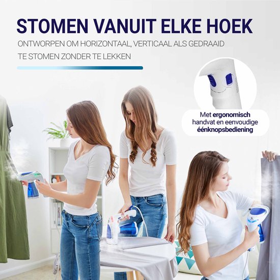BrightLife Kledingstomer - Handstomer - Stoomapparaat kleding - 3 opzetstukken - Stoomreiniger - Snelle opwarmtijd - 1600W - 250ml - Blauw/wit