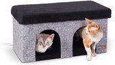 Kattenhuisje, warm en gezellig pluche katteniglo, wasbaar hondenbed met afneembaar kussen, slaapverbetering, opvouwbaar kattenhuis