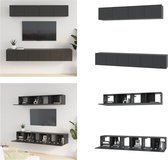 vidaXL 5-delige Tv-meubelset bewerkt hout zwart - Tv-kast - Tv-kasten - Tv-meubel - Hifi-meubel