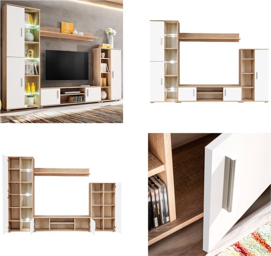 VidaXL Tv-wandmeubel met LED-verlichting Sonoma eiken en wit