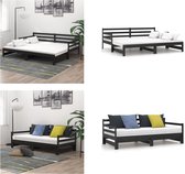 vidaXL Slaapbank uitschuifbaar massief grenenhout zwart 2x(90x200) cm - Bedbank - Bedbanken - Bed Bank - Bed Banken