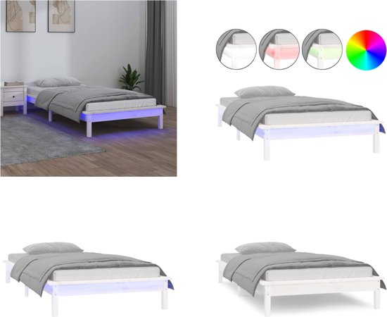 vidaXL Bedframe LED massief hout wit 90x190 cm 3FT Single - Bedframe - Bedframes - Slaapkamermeubel - Bedbasis