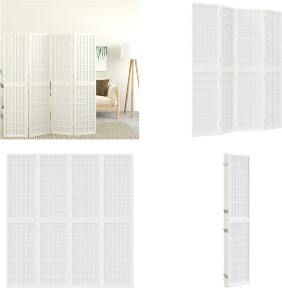 vidaXL Kamerscherm inklapbaar 4 panelen Japanse stijl 160x170 cm wit - Kamerscherm - Kamerschermen - Privacyscherm - Ruimteverdelingsscherm