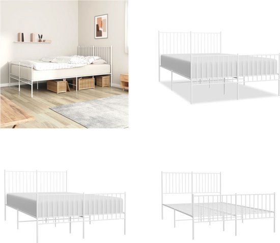 vidaXL Bedframe met hoofd- en voeteneinde metaal wit 140x190 cm - Bedframe - Bedframes - Tweepersoonsbed - Bed