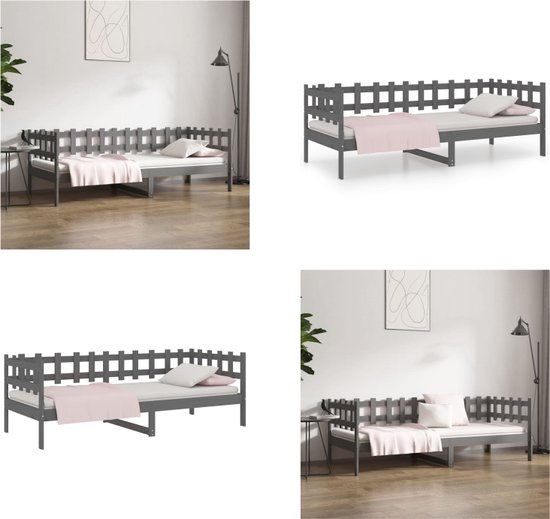 vidaXL Slaapbank 80x200 cm massief grenenhout grijs - Slaapbank - Slaapbanken - Bedbank - Bed