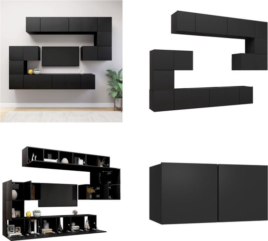 vidaXL 10-delige Tv-meubelset spaanplaat zwart - Tv-kastenset - Tv-kastensets - Tv-kasten - Tv-meubelset