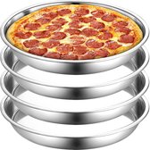 4 stuks 33 cm roestvrijstalen pizzapan, diepe ronde bakvorm, grote pizzabakplaat, robuuste pizzaschaal, antiaanbaklaag, bakplaat voor oven, vaatwasmachinebestendig