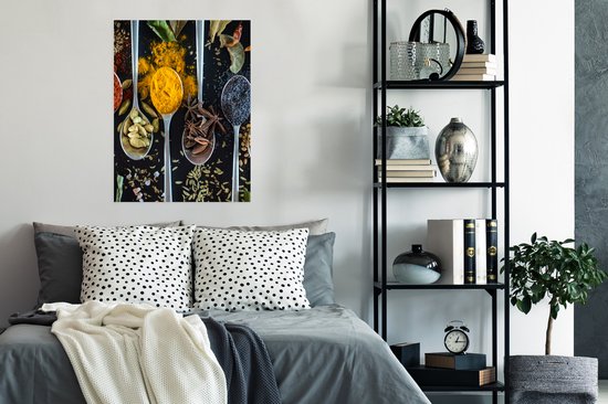 Affiche Herbes - Cuillère - Épices - Zwart - Cuisine - 60x80 cm