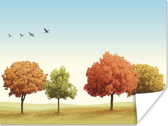 Affiche une illustration d'arbres en différentes couleurs 80x60 cm - Tirage photo sur Poster (décoration murale salon / chambre) / Poster Arbres