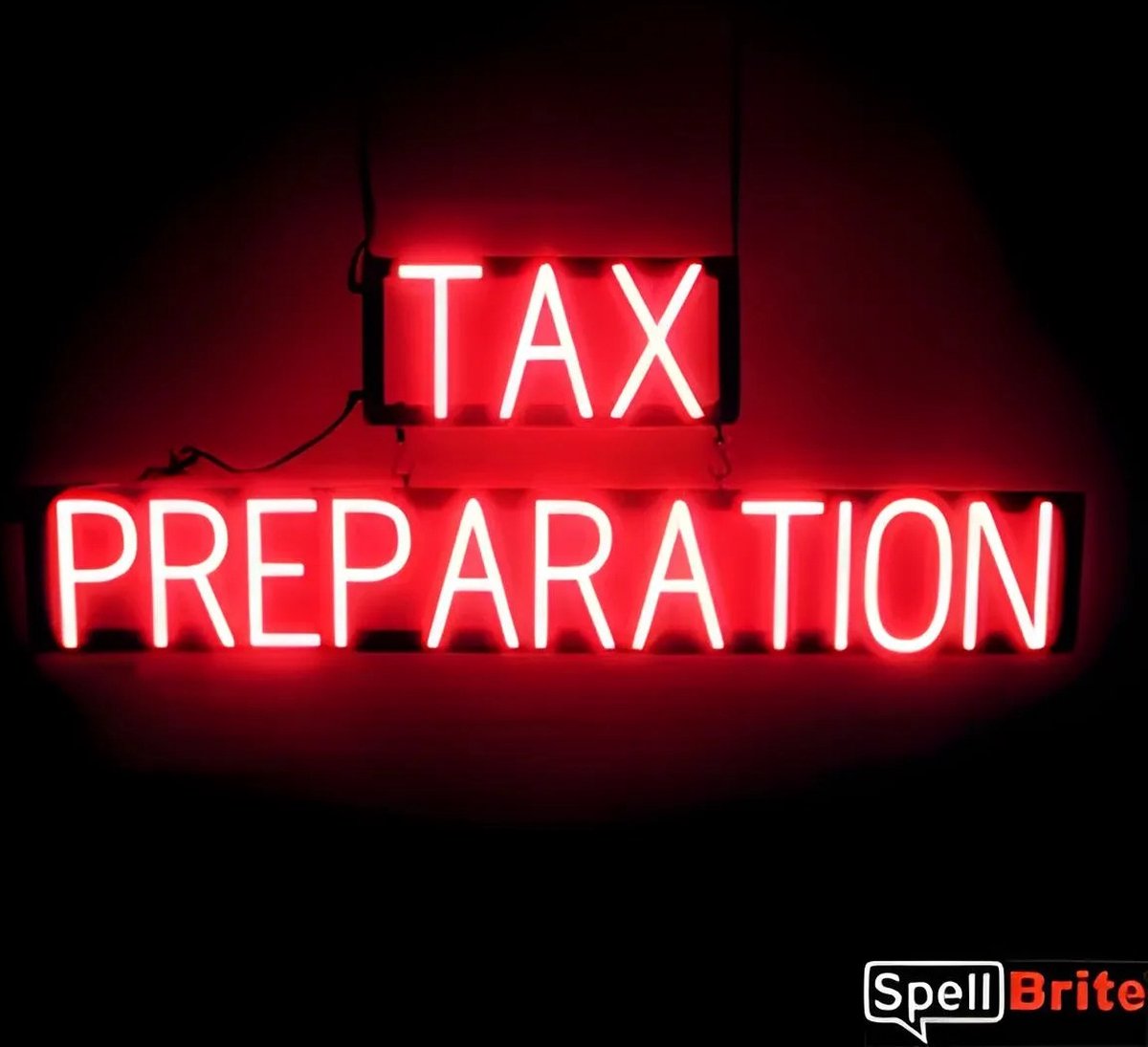 TAX PREPARATION - Lichtreclame Neon LED bord verlicht | SpellBrite | 102 x 38 cm | 6 Dimstanden - 8 Lichtanimaties | Reclamebord neon verlichting