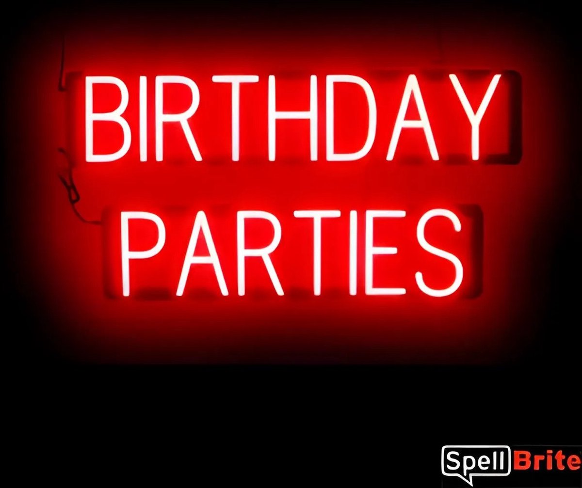 BIRTHDAY PARTIES - Lichtreclame Neon LED bord verlicht | SpellBrite | 76 x 38 cm | 6 Dimstanden - 8 Lichtanimaties | Reclamebord neon verlichting