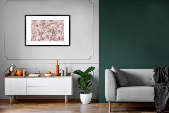 Fotolijst incl. Poster - Marmer - Wit - Rood - 90x60 cm - Posterlijst