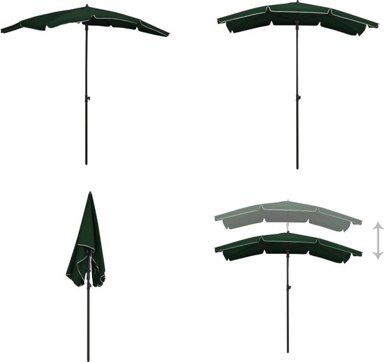 VDXL Ombrellone Con Palo In Alluminio 270x600 Cm - Verde, Manovella, Base A Croce Inclusa
