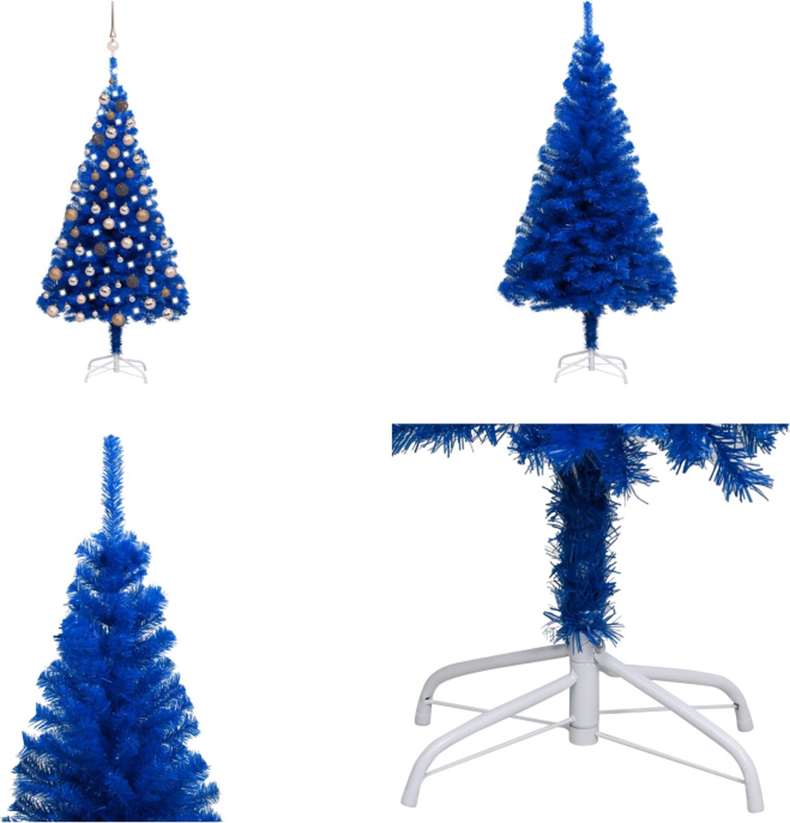 vidaXL Kunstkerstboom met LED's en kerstballen 180 cm PVC blauw - Kunstkerstboom - Kunstkerstbomen - Kerstboom - Kerstdecoratie
