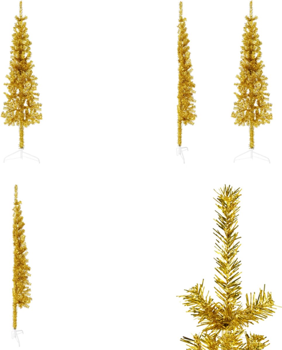 vidaXL Kunstkerstboom half met standaard smal 150 cm goudkleurig - Halve Kunstkerstboom - Halve Kunstkerstbomen - Kunstkerstboom - Kerstboom