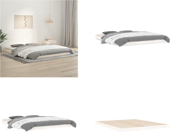 vidaXL Bedframe massief grenenhout wit 160x200 cm - Bedframe - Bedframes - Ledikant - Ledikanten