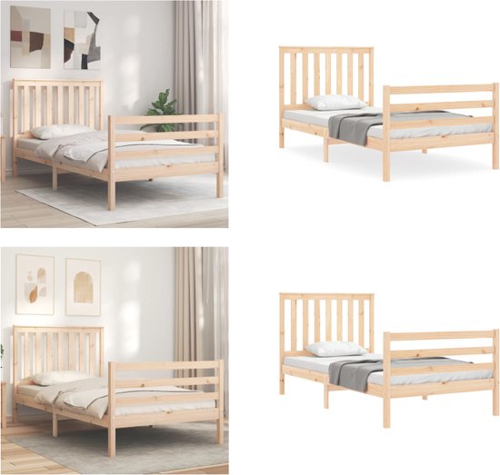 vidaXL Bedframe met hoofdbord massief hout 100x200 cm - Bedframe - Bedframes - Bed - Eenpersoonsbed