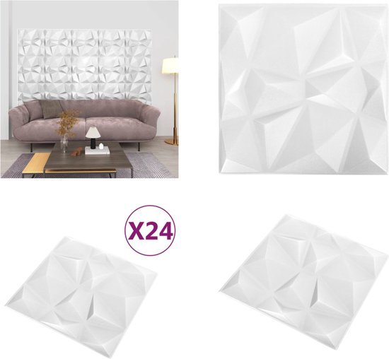 vidaXL 24 st Wandpanelen 3D 6 m² 50x50 cm diamantwit - Wandpaneel - Wandpanelen - 3D-wandbehang - 3D-wandpaneel