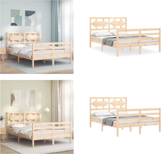 VidaXL Bedframe met hoofdbord massief hout - Bedframe - Bedframes - Bed