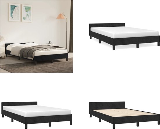 vidaXL Bedframe met hoofdeinde fluweel zwart 120x200 cm - Bedframe Met Hoofdeinde - Bedframes Met Hoofdeindes - Bed - Slaapmeubel