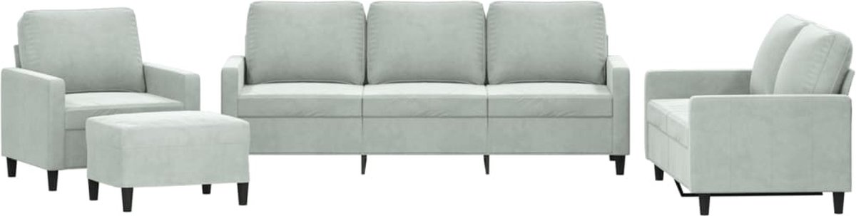 vidaXL - 4-delige - Loungeset - met - kussens - fluweel - lichtgrijs
