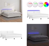 vidaXL Boxspring met matras en LED kunstleer wit 160x200 cm - Boxspring - Boxsprings - Bed - Slaapmeubel