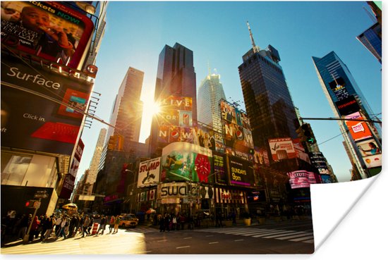 Zonsopgang in Manhattan tussen de wolkenkrabbers in New York Poster 60x40 cm - Foto print op Poster (wanddecoratie woonkamer / slaapkamer) / Amerikaanse steden Poster