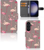 Hoesje met naam Geschikt voor Samsung Galaxy S24 Wallet Book Case Flamingo