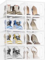 Schoenendozen, 8 stuks doorzichtige en stapelbare plastic schoenendozen met magnetische deur, traineropslag met deksel voor dames/heren, transparant wit