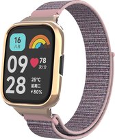 Strap-it Nylon smartwatch bandje - Comfortabele nylon band met klittenbandsluiting geschikt voor Xiaomi Redmi Watch 3 Active / Lite - roze