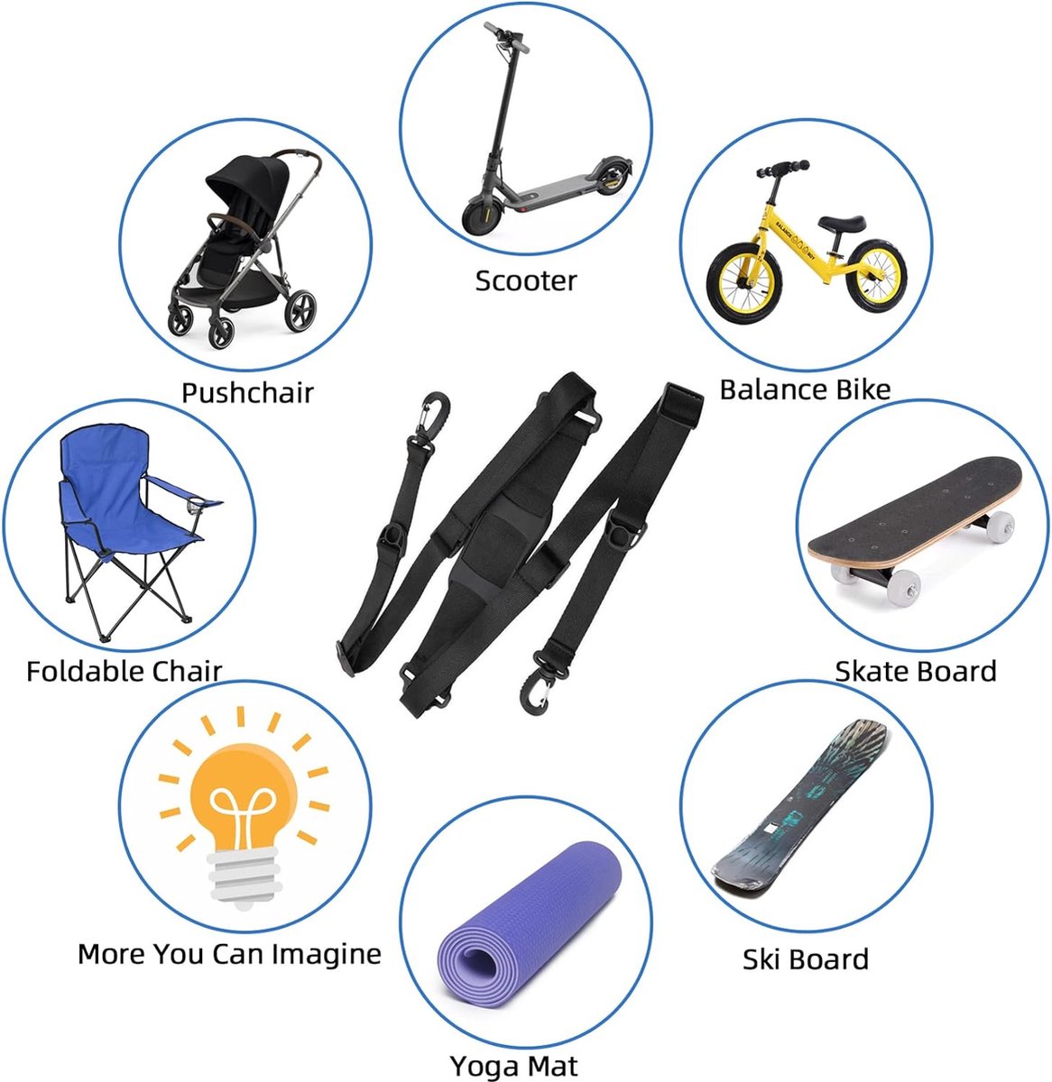Fuuxtci Draagriem voor elektrische scooter, scooterriem | Verstelbare draagriem met antislip schouderstuk,Multifunctionele riem voor scooter -vouwstoel-yogamat
