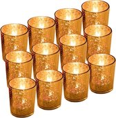 12 stuks Mercury glazen votive kaars theelichthouder glas kwik kandelaar gespikkeld goud theelicht kaarsenhouder 6,67 cm H voor bruiloftsdecoratie, feestjes en thuisdecoratie