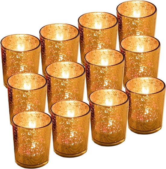 Foto: 12 stuks mercury glazen votive kaars theelichthouder glas kwik kandelaar gespikkeld goud theelicht kaarsenhouder 6 67 cm h voor bruiloftsdecoratie feestjes en thuisdecoratie