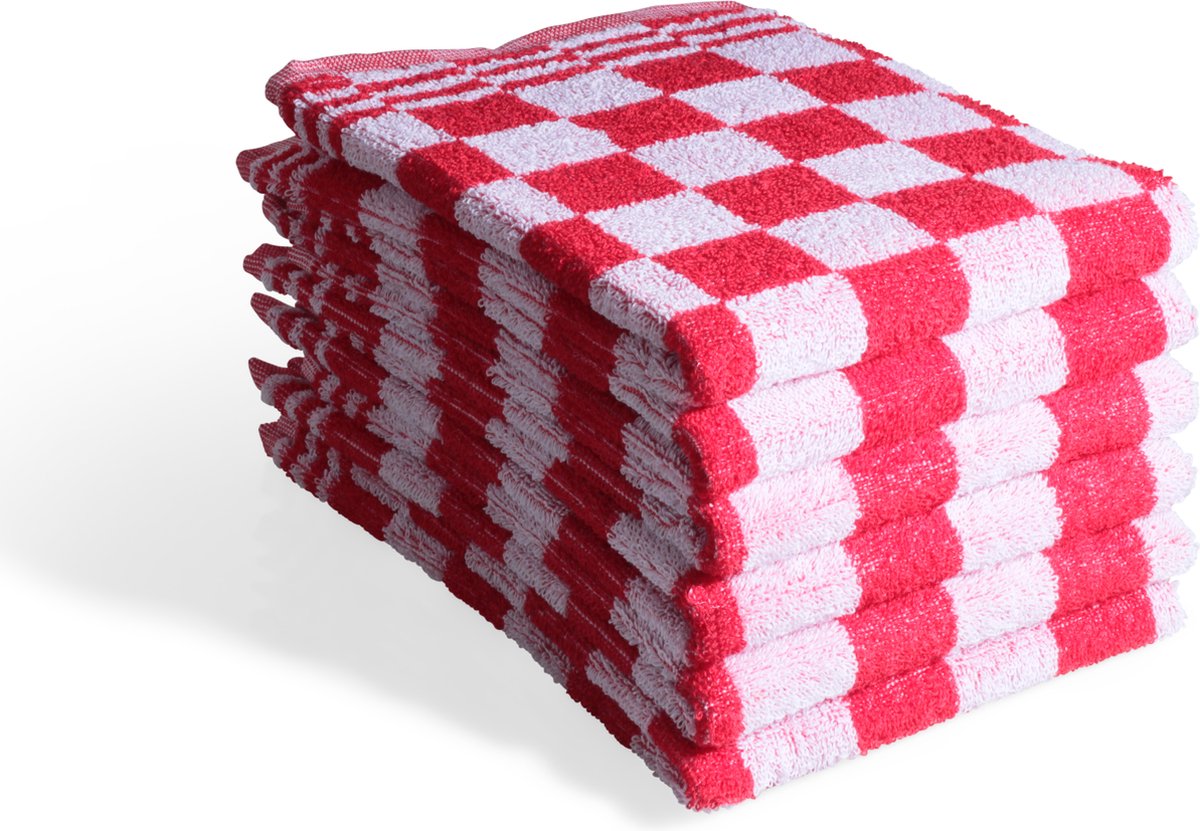 Luxe Keukendoek - Set van 6 - blok - horeca - rood