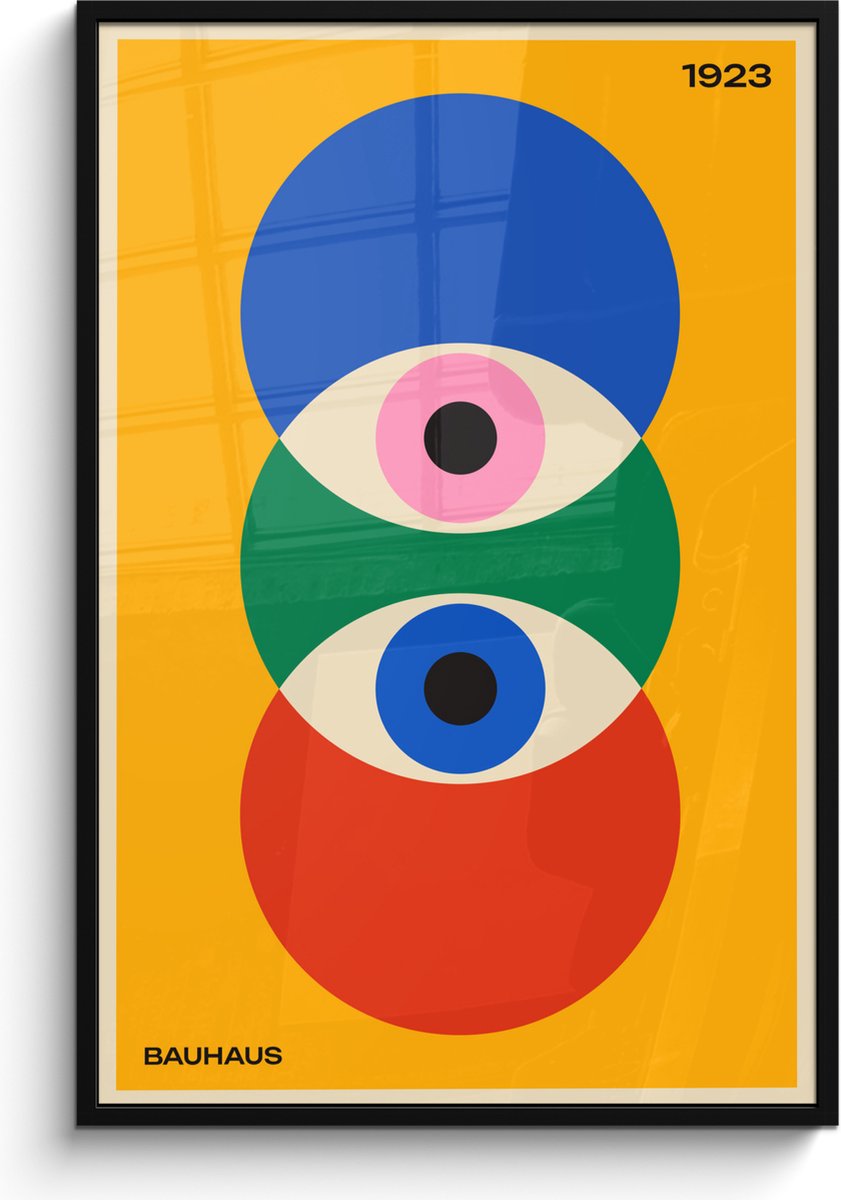 FrameYourWall Poster in lijst - Fotolijst 80x120 cm - Posters - Bauhaus - Abstract - Vintage - Kunst - Art - Posterlijst zwart - Decoratie - Wanddecoratie woonkamer - Muurdecoratie slaapkamer Kleurrijk