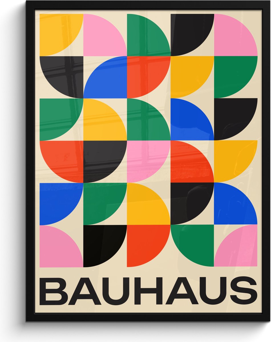 FrameYourWall Poster in lijst - Fotolijst 60x80 cm - Posters - Bauhaus - Abstract - Vintage - Kleurrijk - Kunst - Posterlijst zwart - Decoratie - Wanddecoratie woonkamer - Muurdecoratie slaapkamer