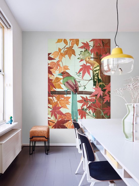 IXXI Birds of Autumn, Goed Blauw - 60 x 80 cm - Gratis ophangtool - Grote wanddecoratie en posters - Speels, Illustraties, Digitale Kunst, Woonkamer