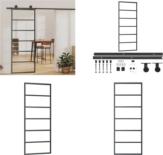 Schuifdeur 76x205 cm gehard glas en aluminium zwart