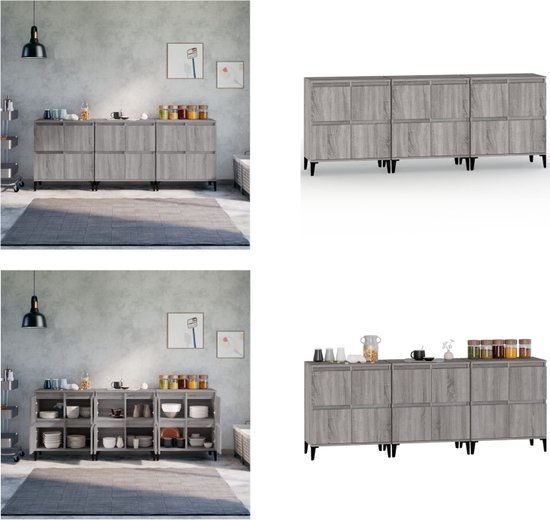 vidaXL Commodes 3 pcs 60x35x70 cm Bois d'ingénierie Gris Couleur Chêne Sonoma - Buffet - Commodes - Armoire - Buffet