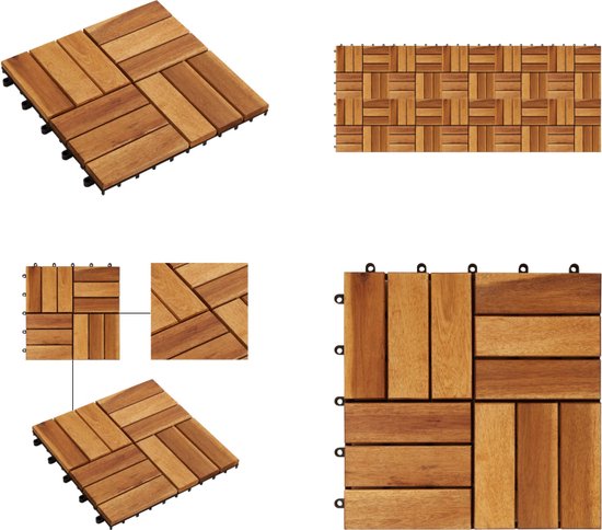 EINFEBEN Houten tegels van acaciahout, 30 x 30 cm, 12 latten, 1 m², vloertegels voor terrassen en balkons (11 stuks