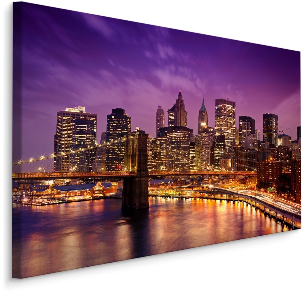 karo-art Schilderij - New York bij Nacht, Premium Print, 5 maten Multikleur