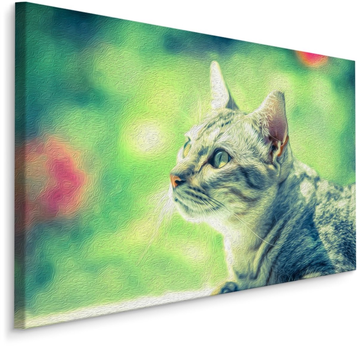karo-art Schilderij - Kat in het Groen, Premium Print op Canvas, 5 maten Multikleur